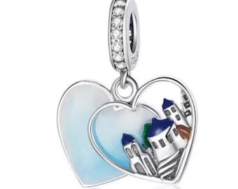 Pandora Santorini Greece Heart Charm , Greek Islands Charm , Santorini Vacation Silver 925 Charm Fit For Pandora Bracelet , Best Gifts