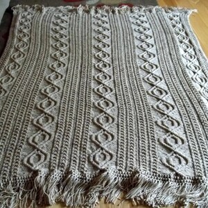 Knit Afghan Cable Abby in Buff Fleck, Blanket, Throw, Afghan image 1