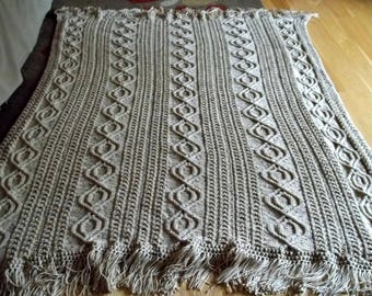 Knit Afghan Cable Abby in Buff Fleck, Blanket, Throw, Afghan