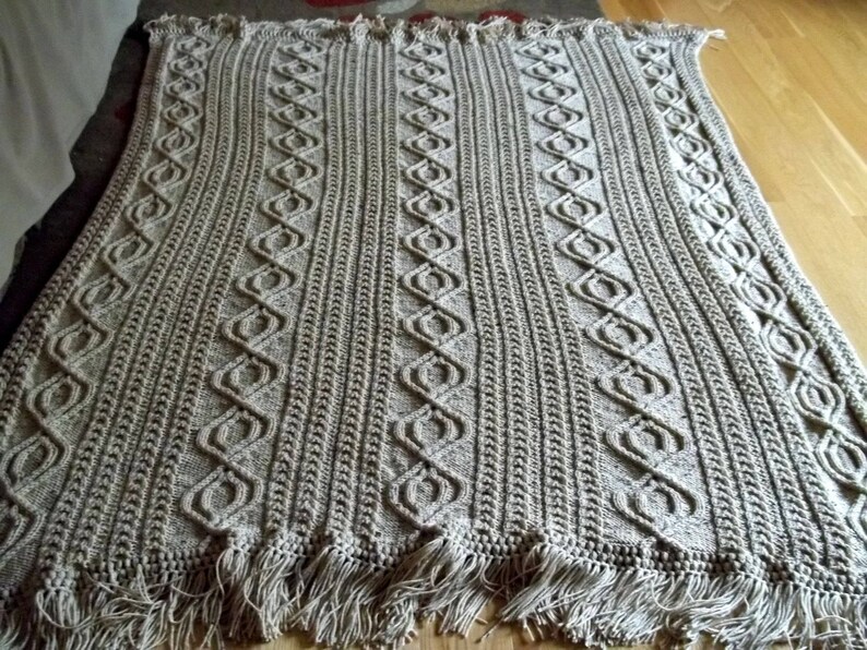 Knit Afghan Cable Abby in Buff Fleck, Blanket, Throw, Afghan image 1