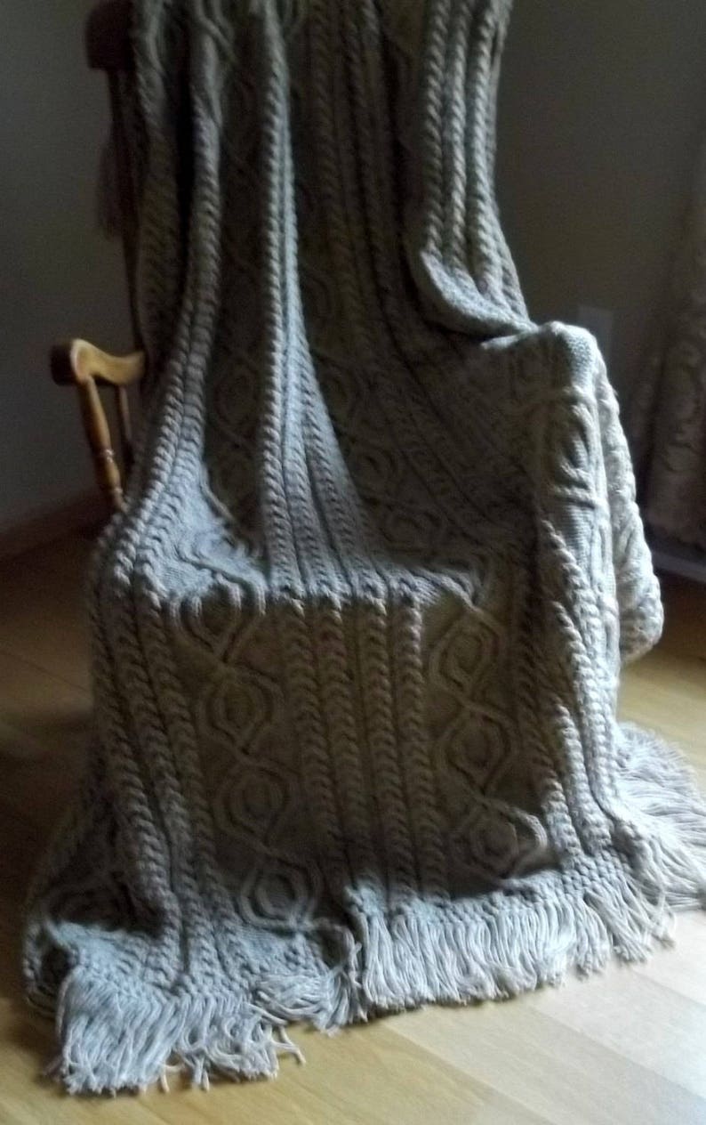 Knit Afghan Cable Abby in Buff Fleck, Blanket, Throw, Afghan image 4