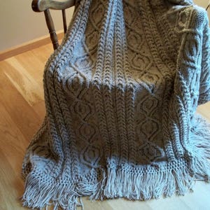 Knit Afghan Cable Abby in Buff Fleck, Blanket, Throw, Afghan image 3