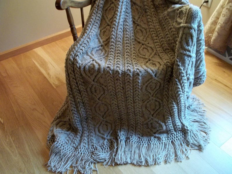 Knit Afghan Cable Abby in Buff Fleck, Blanket, Throw, Afghan image 3