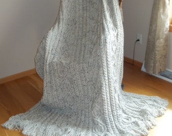 Knit Afghan in Cable Abby in Aran Fleck, Blanket, Throw, Wedding Gift, Anniversary