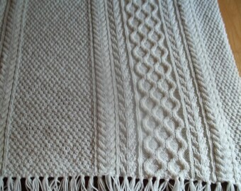 Knit Afghan, Terry in Soft White, Blanket, Throw,