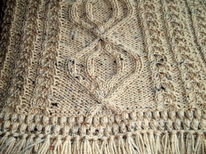 Knit Afghan Cable Abby in Buff Fleck, Blanket, Throw, Afghan image 2