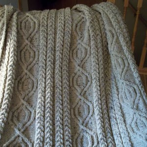 Knit Afghan Cable Abby in Buff Fleck, Blanket, Throw, Afghan image 5