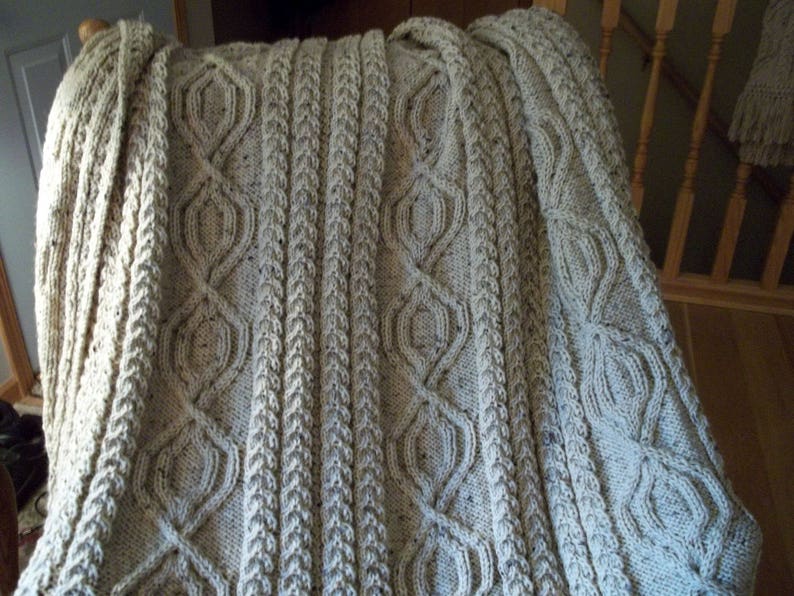 Knit Afghan Cable Abby in Buff Fleck, Blanket, Throw, Afghan image 5