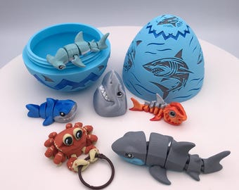 Shark Week Fidget Egg - 3D Printed Under The Sea Sensory Toy