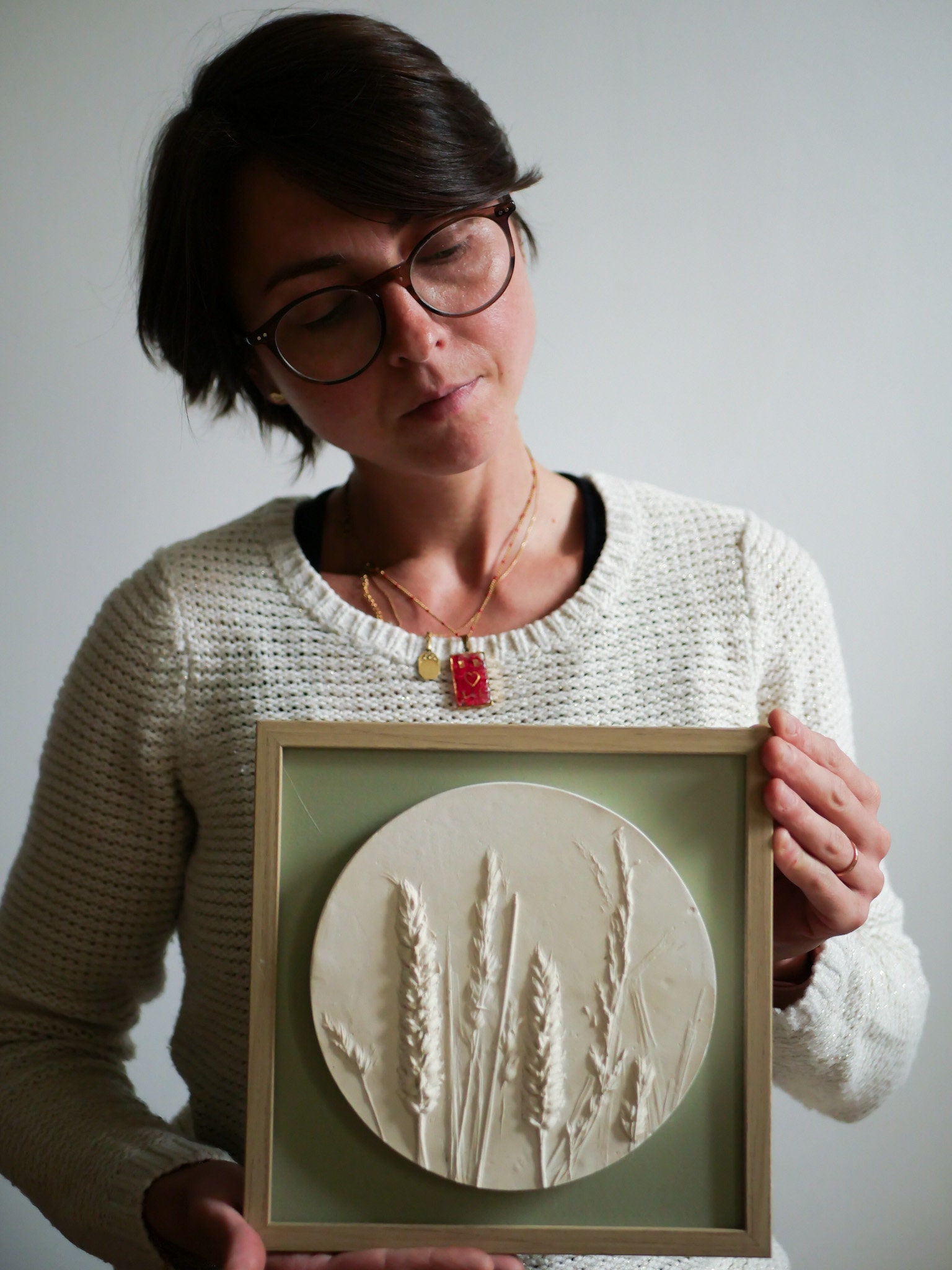 Delicate, Timeless Plant Bas-relief Frame, Unique Piece, Plaster, Wheat ...