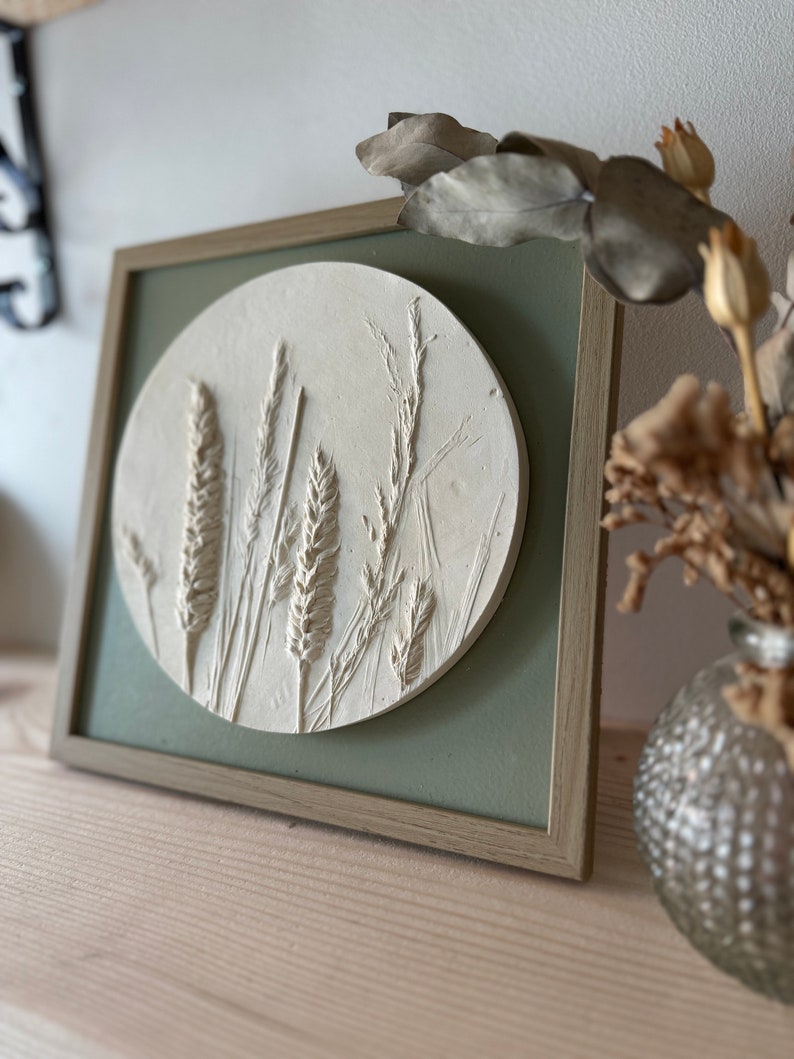 Delicate, Timeless Plant Bas-relief Frame, Unique Piece, Plaster, Wheat ...