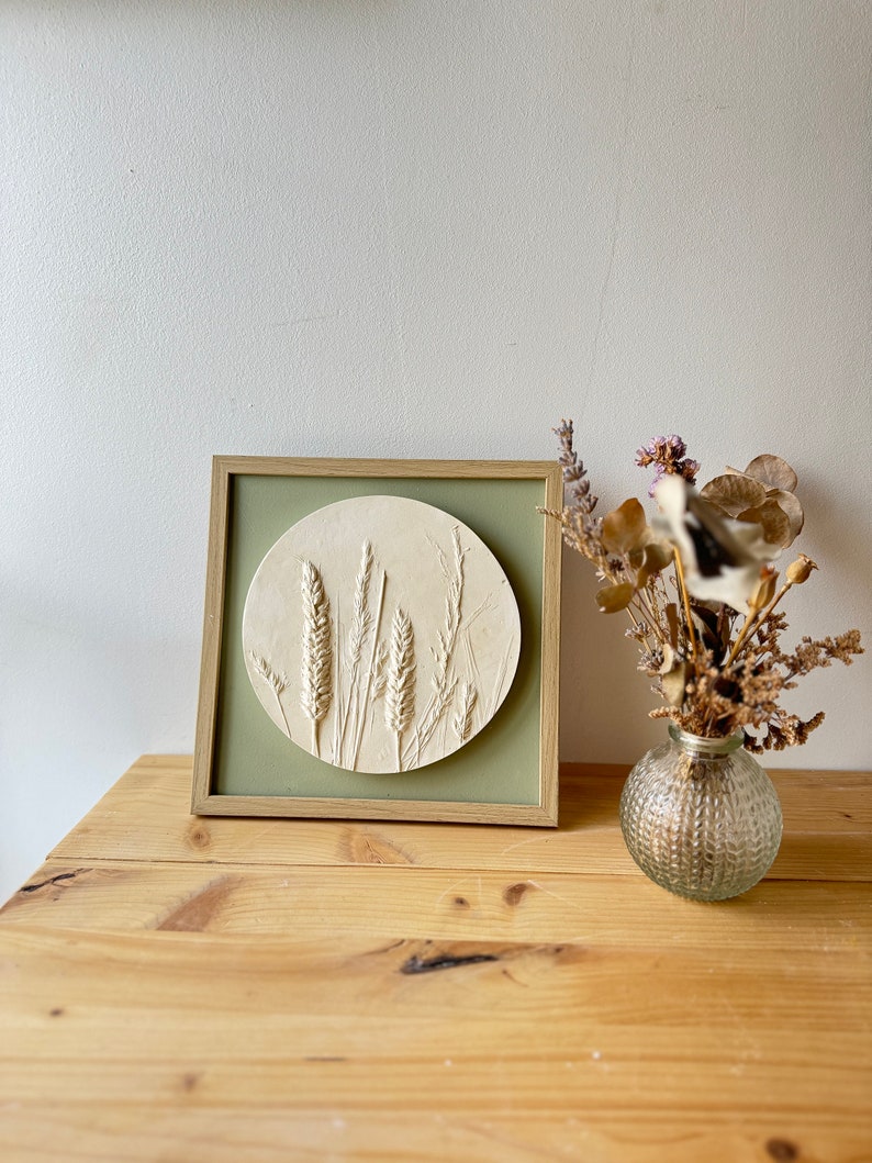 Delicate, Timeless Plant Bas-relief Frame, Unique Piece, Plaster, Wheat ...