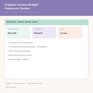 Budgetkalkylblad för frilansare | Planerare för oregelbunden inkomst, skattebesparingsspårare (Excel/Google Sheets)