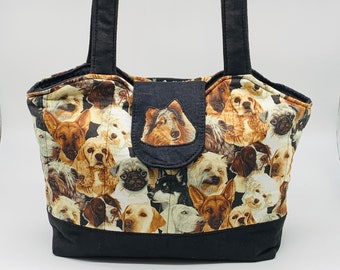 Dog Printed Over the Shoulder Quilted Handbag