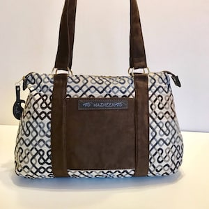 Blue and Brown Fabric Suede all Tapestry Handbag