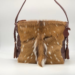 Axis Deer Skin with Tail Showcased Combined with Genuine Cowhide Leather Medium Size