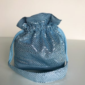 Blue Shinny Evening Drawstring Bag
