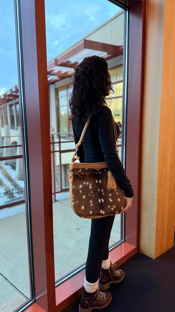 Axis Deer Skin Bag With Golden Colored Genuine Analine Dyed