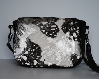 Black and Silver Fur On Cowhide Messenger