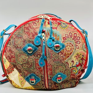 Transformable Tapestry Backpack with Leather Handles and Trims &quot;Muse&quot;