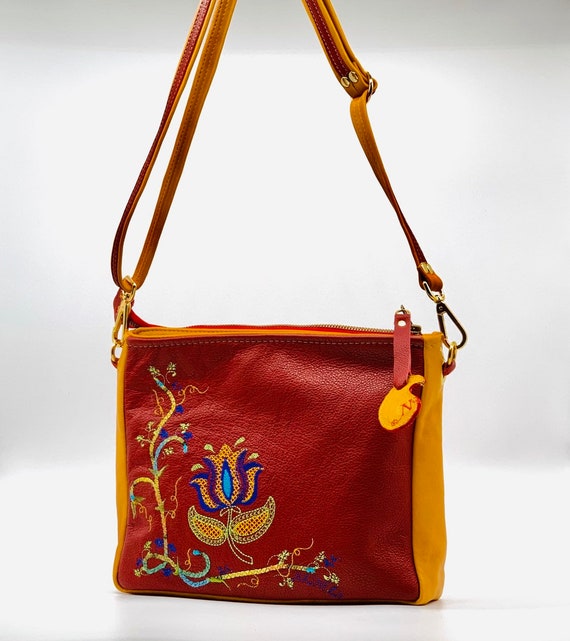 embroidered leather bag
