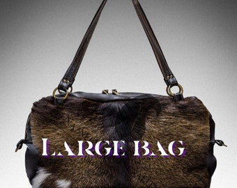 Fur on Deer Skin with Soft Brown Cowhide Leather Travel Bag