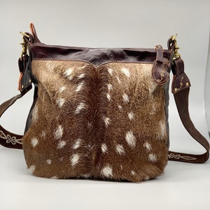 Axis Deer Skin with Dark Brown Cowhide Leather
