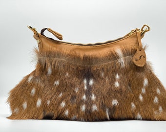 Axis Deer Skin with Fur and Leather Medium Handbag