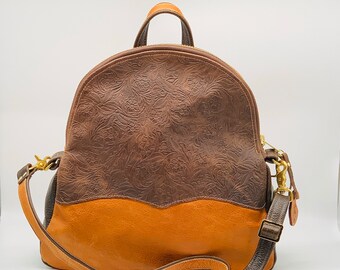 Tooled Leather Backpack, Crossbody, Handbag 3in1 "Marrakech"