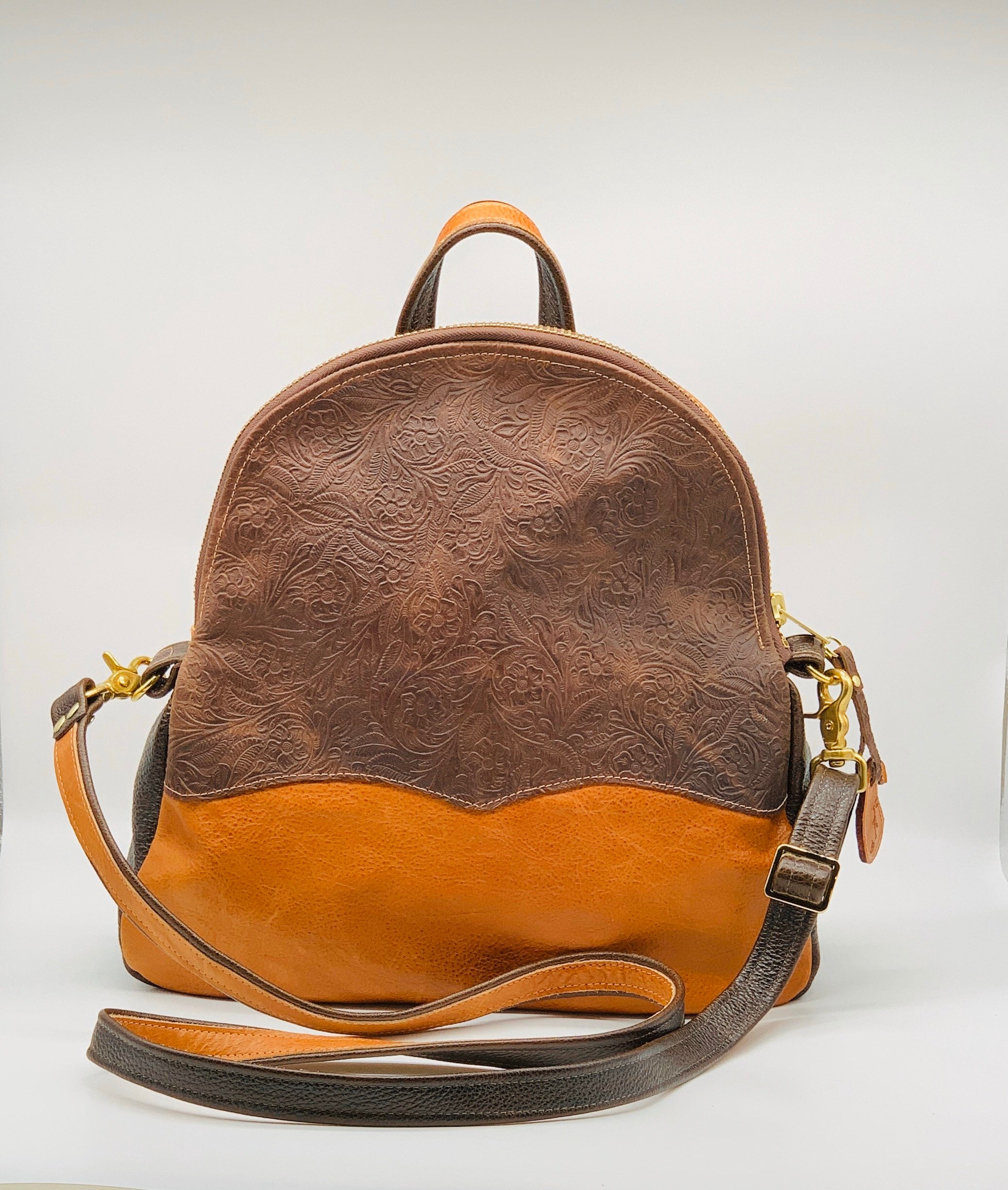 tooled leather backpack purse