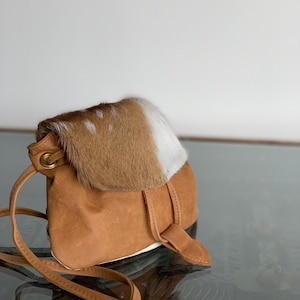 Axis Deer Skin with Fur Small Drawstring Bag
