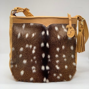 Axis Deer Skin Bag With Golden Colored Genuine Analine Dyed Cowhide