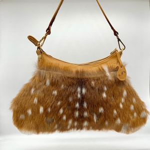 Axis Deer Skin with Fur and Leather Medium Handbag