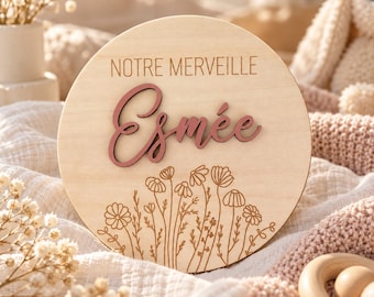 Carte de naissance bienvenue bébé personnalisée en bois sur mesure - Prénom en relief