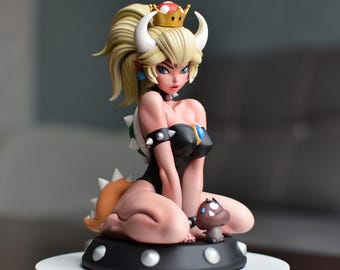 Hand Painted Bowsette 3D Figure, Princess Koopa-hime Statue, NSFW Girl Sculpture, Gamer Desk Decor, 3D Printed Resin Figurine | ES Monster