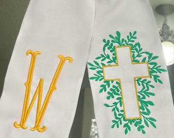 Embroidered Easter Cross Wreath Sash: Personalized Cotton Door Decor