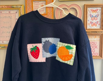 Hand-stitched Fruit Patchwork Sweatshirt | Embroidered Crewneck - Etsy