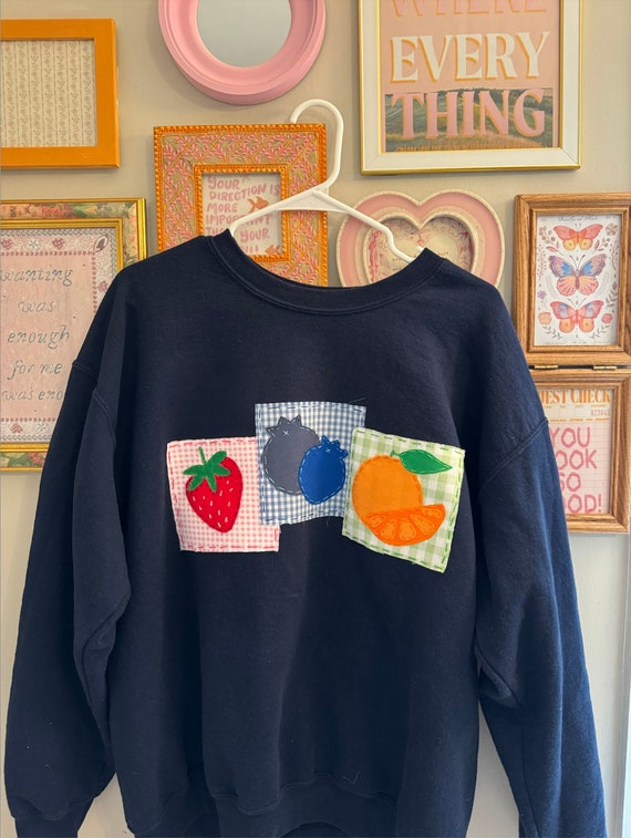 Hand-stitched Fruit Patchwork Sweatshirt | Embroidered Crewneck - Etsy