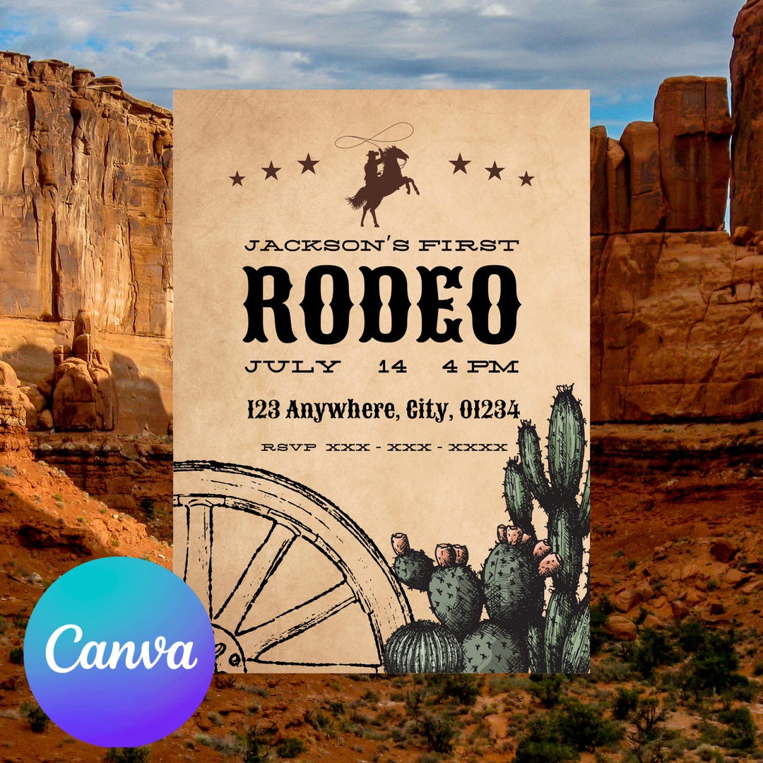 Editable Rodeo Birthday Invitation, Western Cowboy, Canva Template ...
