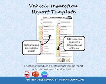 Sjabloon voertuiginspectierapport: bewerkbare pdf-autochecklist (digitale download)