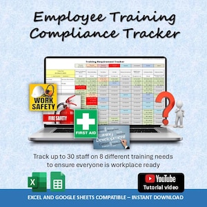 Hoja de cálculo para el seguimiento de los requisitos de capacitación de los empleados: Desarrollo del personal (Excel y Hojas de cálculo de Google) (Descarga digital)