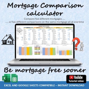 Home Mortgage Loan Comparison Calculator Tracker Spreadsheet : Excel & Google Sheets (Digital Download)