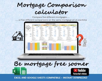 Home Mortgage Loan Comparison Calculator Tracker Spreadsheet : Excel & Google Sheets (Digital Download)
