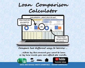 Home Loan Comparison Calculator Spreadsheet : Excel & Google Sheets (Digital Download)
