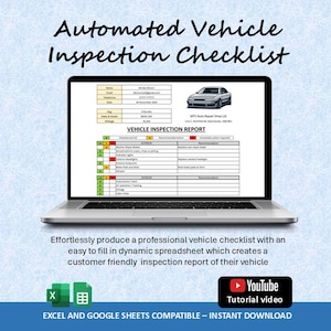 Automated Vehicle Inspection Checklist Spreadsheet : Excel & Google Sheets (Digital Download)