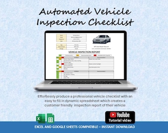 Automated Vehicle Inspection Checklist Spreadsheet : Excel & Google Sheets (Digital Download)