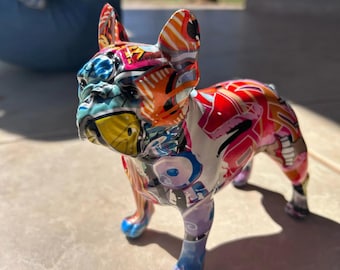 Colorful Standing French Bulldog Statue Decoration Pet Dog DIY Graffiti Crafts Desktop Animal Statue Ornament