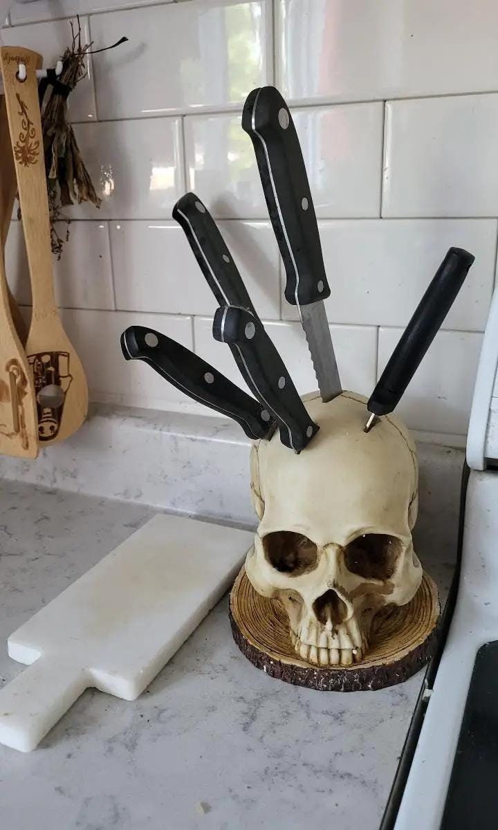 Skull Knife Holder Unique Kitchen Decor for Horror Lovers Perfect for Halloween