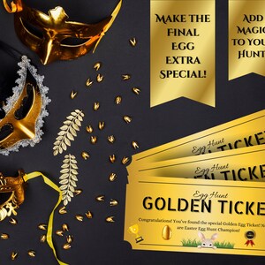 ゴールデンチケット印刷可能 – イースターエッグハント優勝賞品 – イースター特典カード – PDF の即時ダウンロード