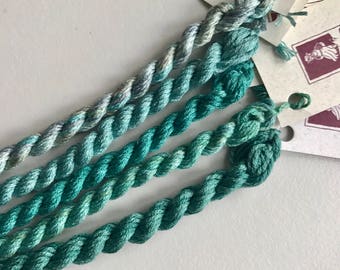 Embroidery Sampler, Teal Sampler. Hand Dyed Silk, Silk Thread, Silk N Colors, Bay Teal Color Set by The ThreadGatherer